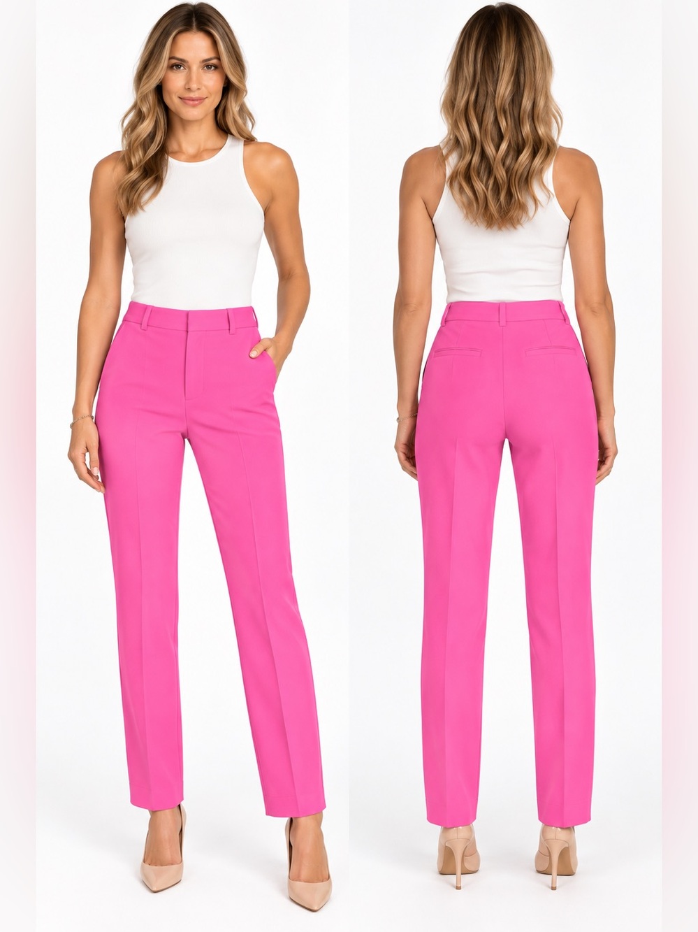 Cinq a Sept Kerry Pants Womens 0 Neon Pink Crepe Straight Leg Tailored Trousers